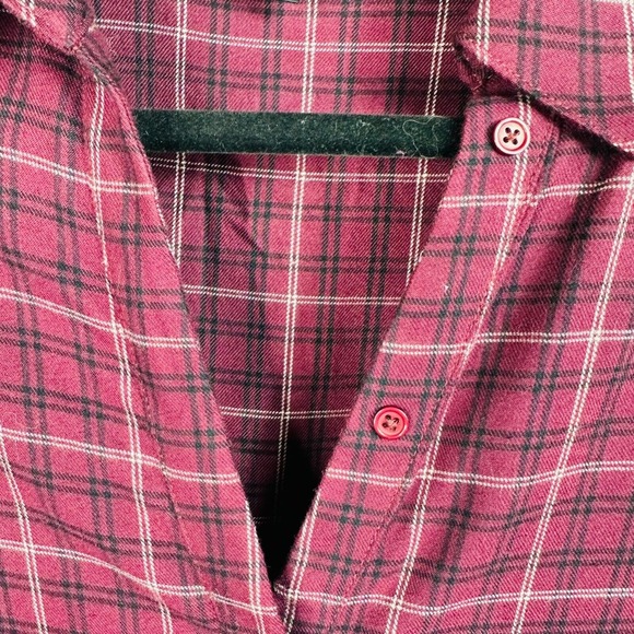 Paige plaid button down‎ Women short sleeve distressed ruffles shirt soft Red XS - Picture 3 of 6